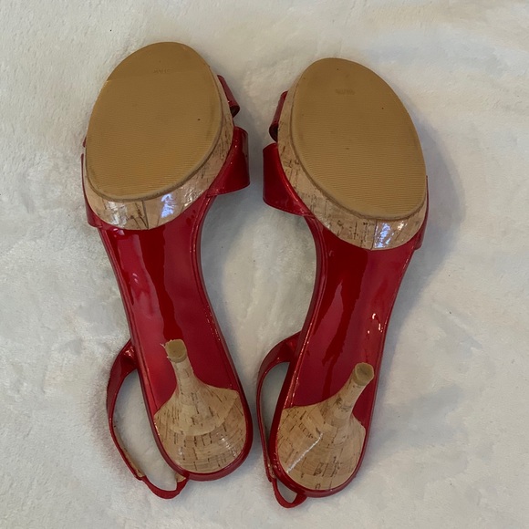 Stuart Weitzman Red Patent Slingback Platform Sandal Heel w/Cork Heels, Worn 1X! - Picture 10 of 11